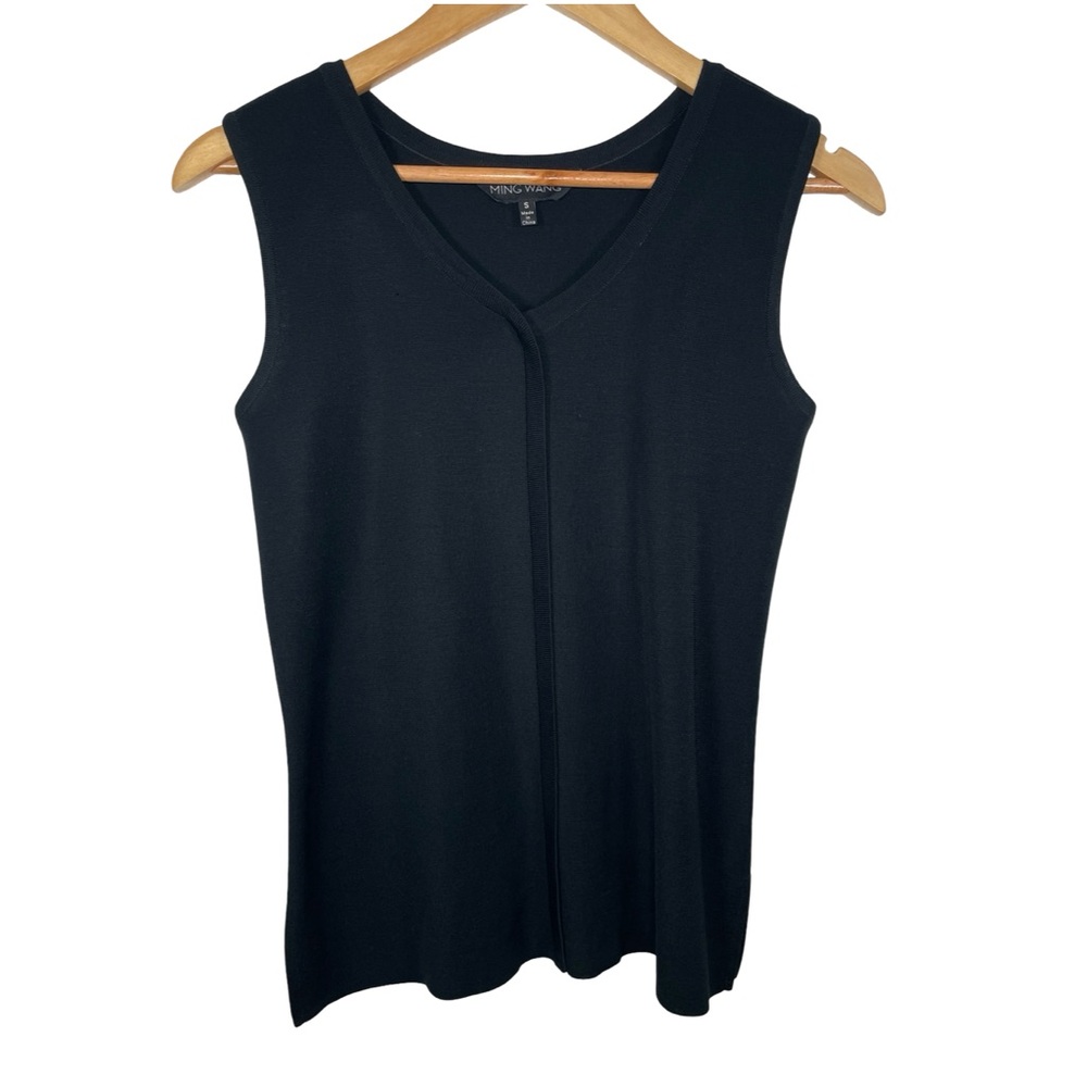 MING WANG black sleeveless v neck knit smallblouse 070